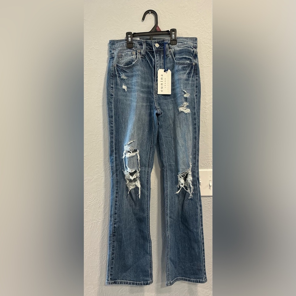 eunina Women's Distressed Boyfriend Jeans in Blue
